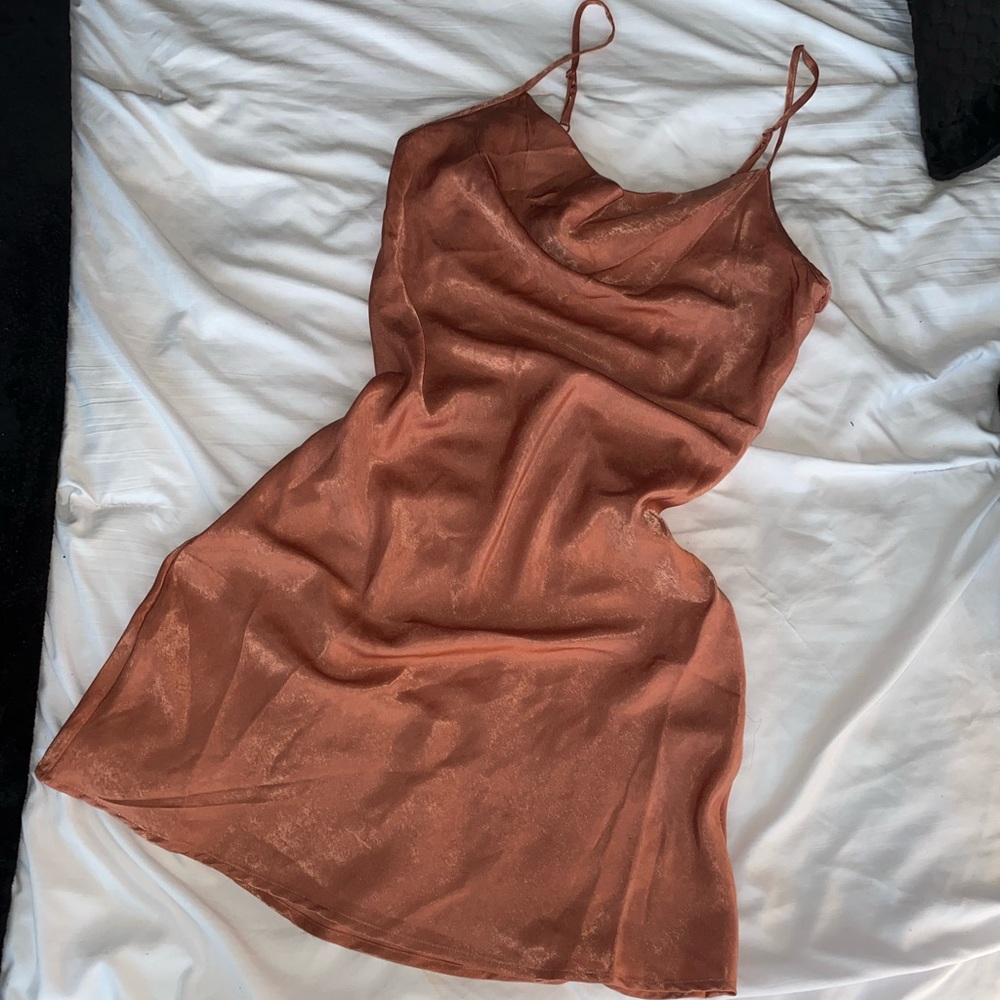 Cowl neck satin mini dress